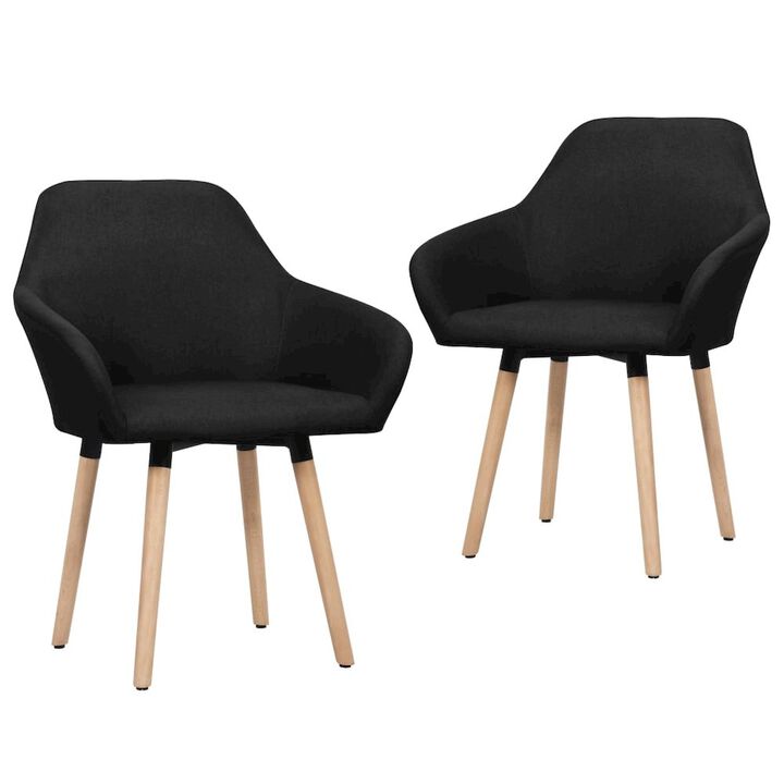 Dining Chair Set of 2 Black Polyester Fabric and Solid Wood Legs