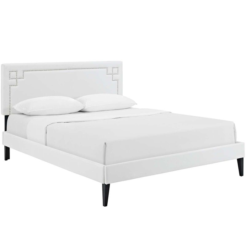 Modway - Ruthie Queen Vinyl Platform Bed with Squared Tapered Legs White image number 1