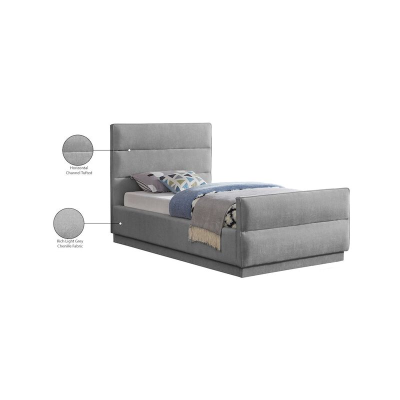 Meridian Furniture Paxton Grey Chenille Fabric Twin Bed