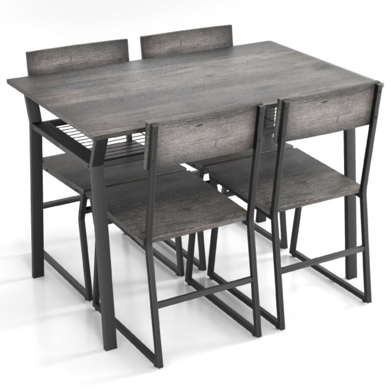 Hivvago 5 Piece Dining Table Set with Storage Rack and Metal Frame