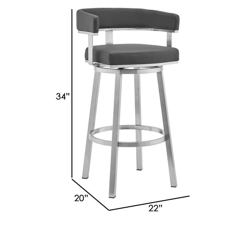 Sez 26 Inch Modern Swivel Counter Stool Armchair, Backrest, Steel
