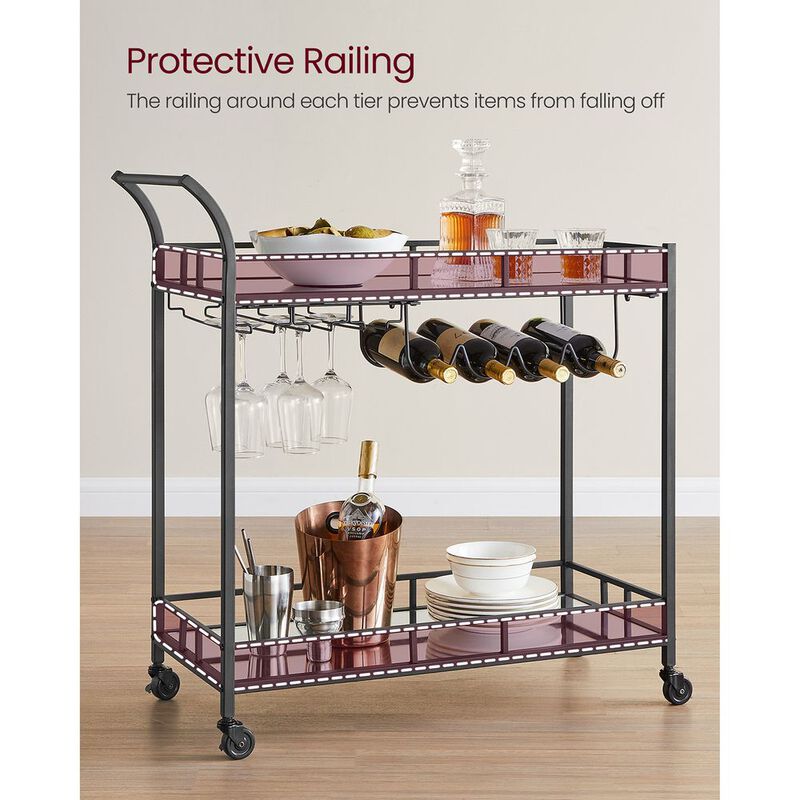 BreeBe Wine Cart with 2 Mirrored Shelves
