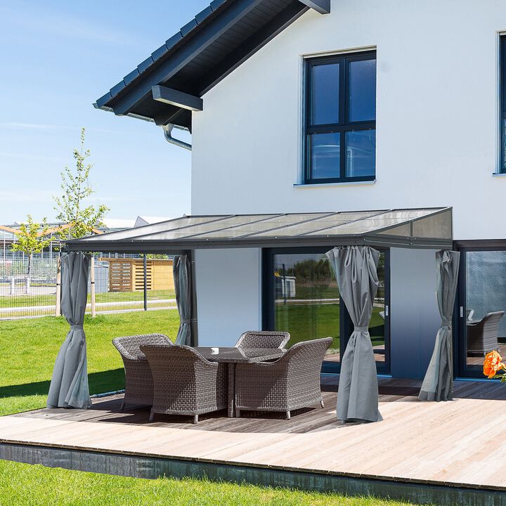 Grey Garden Pavilion: 13'x9.5'x8' Pergola with PC Roof and Curtains