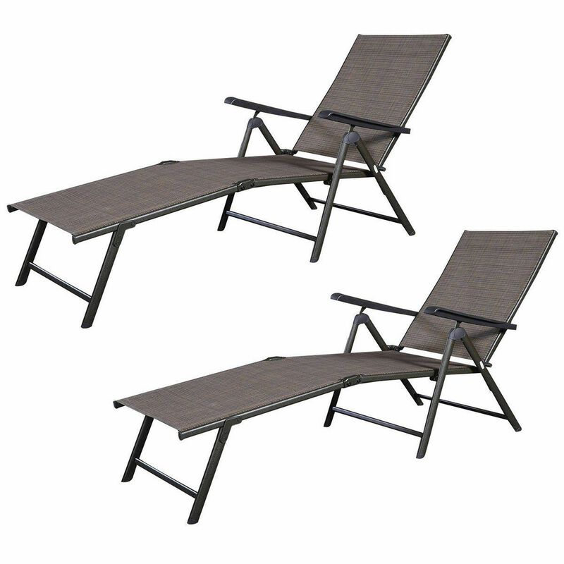 Set Of 2 Adjustable Chaise Lounge Chair with 5 Reclining Positions