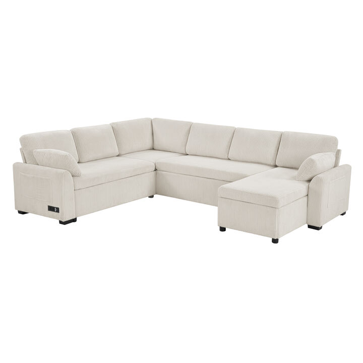 Merax Corduroy Convertible Sectional Sofa Bed | U-Shape / Bed Conversion