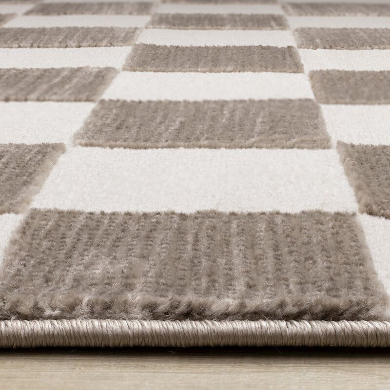 Novelle Home Logan Soft Brown Cream Checkered Rug, 6'7 x 9'6 image number 6