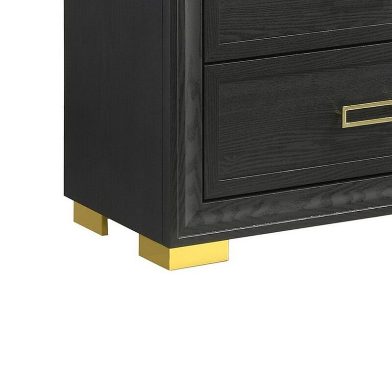 Nio 48 Inch Tall 4 Drawer Dresser Chest, Bracket Legs, Frame Handles, Gray - Benzara