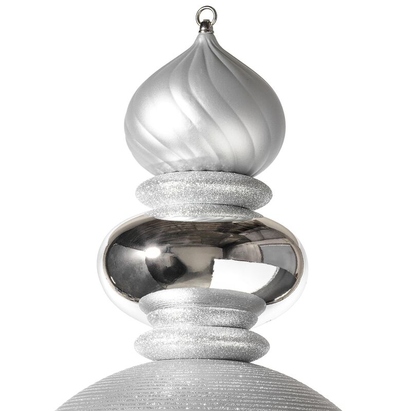 Vickerman 62" Finial Christmas Ornament with Shiny, Matte, and Glitter Finishes, Shatterproof Plastic, Holiday Christmas Tree Decoration, Silver image number 3