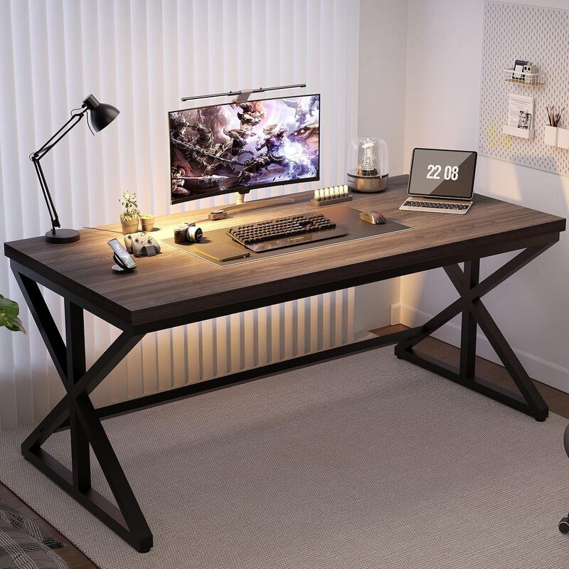 Top True Wood Computer Desk, Modern Writing Desk with Metal Frame for Home Office image number 2