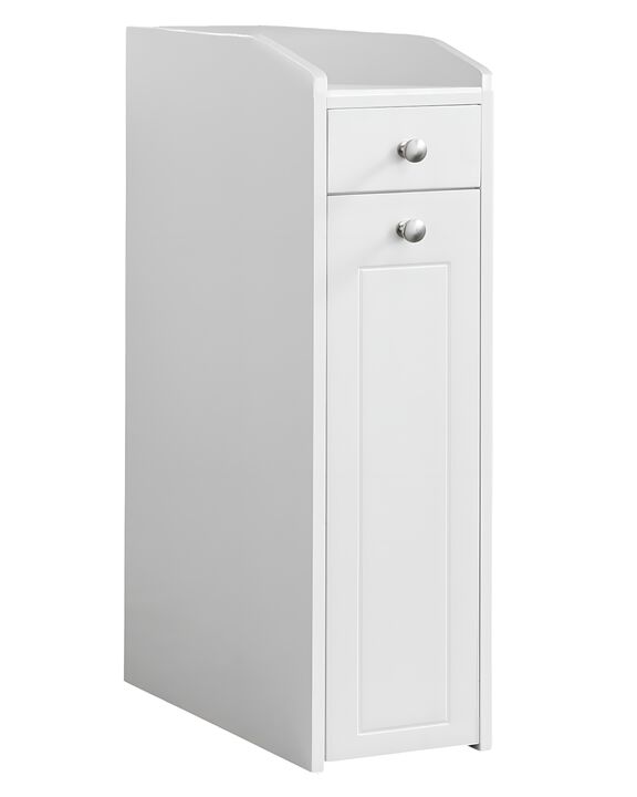 White Narrow Storage Organizer Cabinet with Pull Out Drawers
