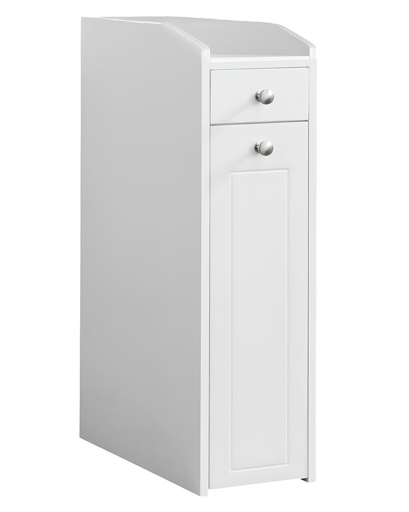 White Narrow Storage Organizer Cabinet with Pull Out Drawers image number 0