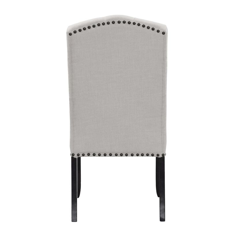 Glamour Home Set of 2 Beige Fabric Dining Chair Tufted Buttons and Nail Head Accent
