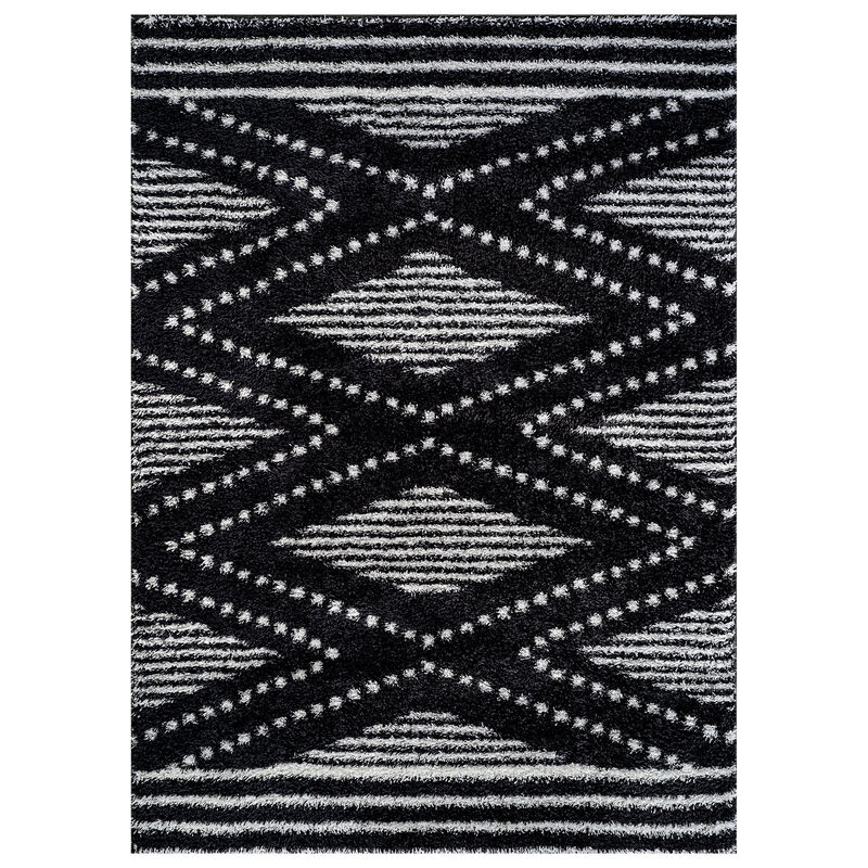 World Rug Gallery Geometric Shag Area Rug&ndash;Durable for Living Room, Bedroom, or Entryway&ndash;Easy to Clean, Kid & Pet Friendly-Polyester with Jute Backing image number 0