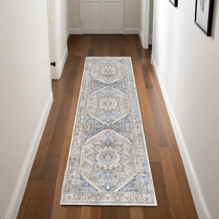 HomeRoots Floral Distressed Non Skid Runner Rug
