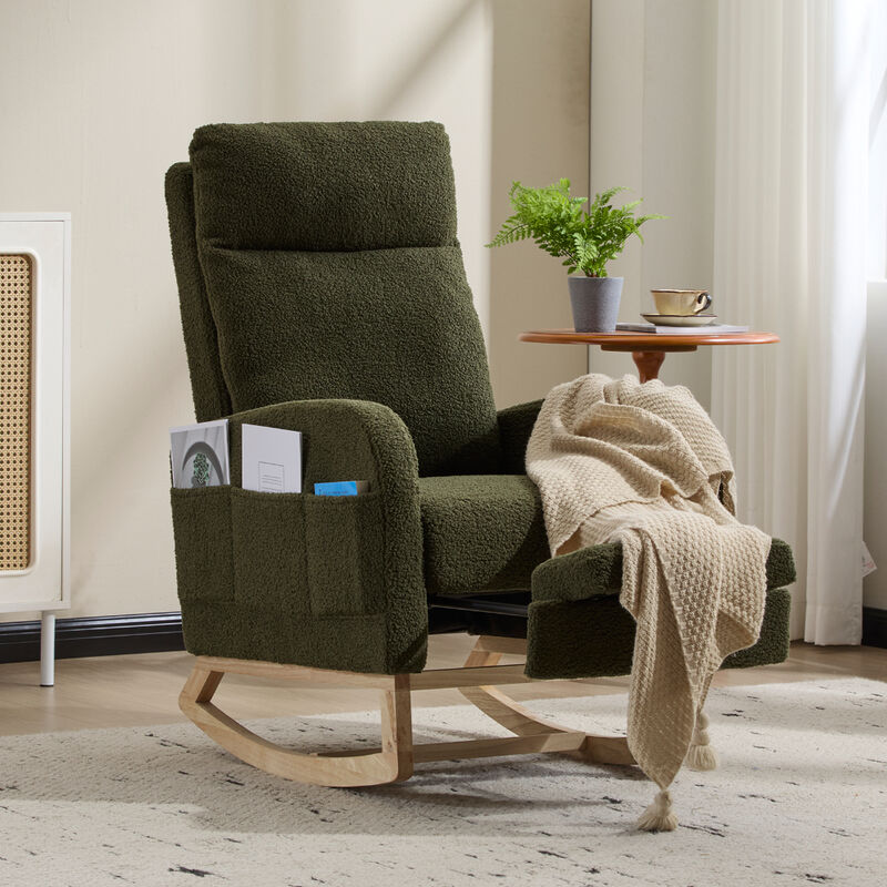 Upholstered Modern Rocking Chair with Solid Wood Legs and Ergonomic High Backrest image number 1