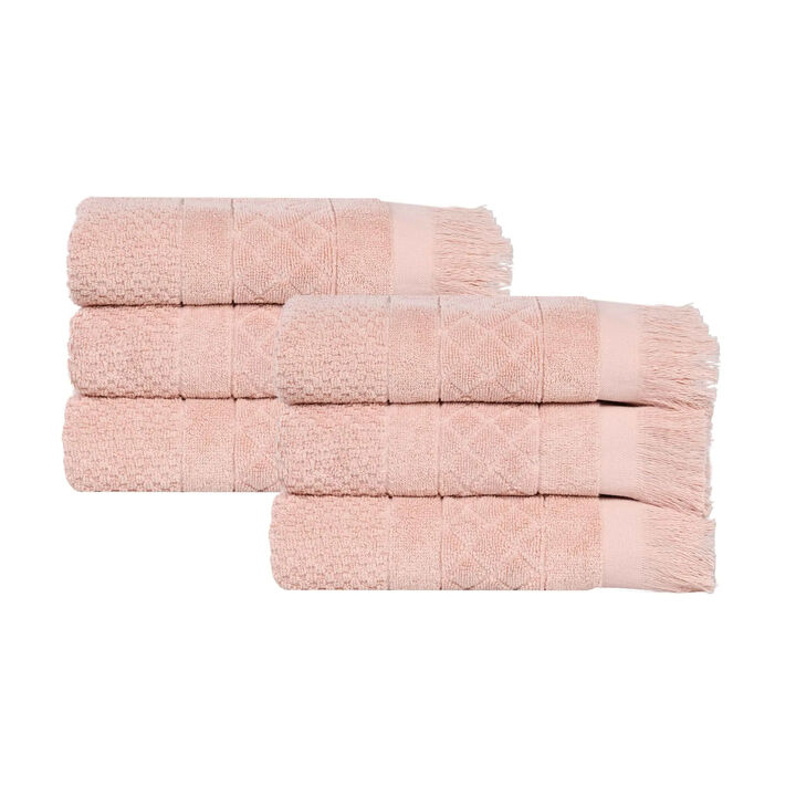 Absorbent Cotton Hand Towels Set of 6 with Geometric Jacquard Design