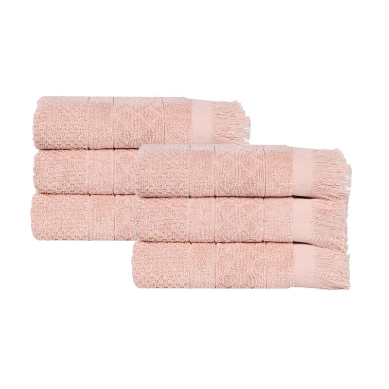 Absorbent Cotton Hand Towels Set of 6 with Geometric Jacquard Design image number 0