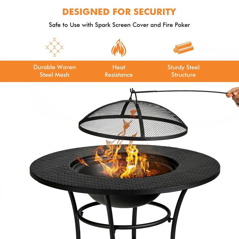 Mondawe 31.5" Fire Pit Dining Table - BBQ Grate & Spark Screen Included