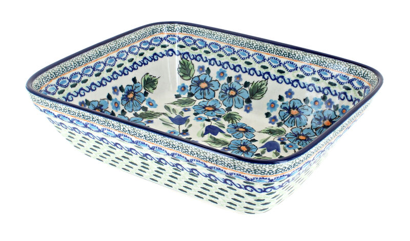 Blue Rose Polish Pottery Peacock Medium Deep Baker