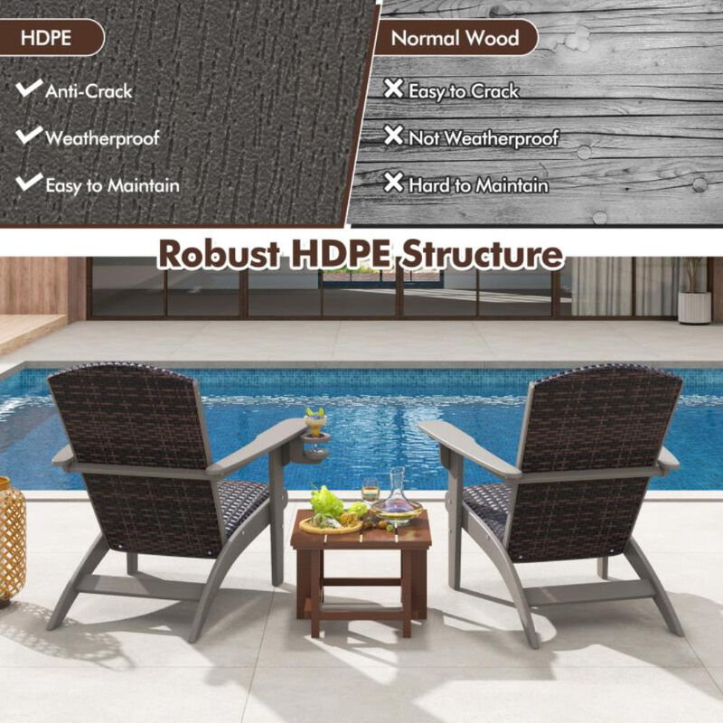 Hivvago Patio Adirondack Chair with Rattan Padded Seat and Hidden Cupholder image number 4