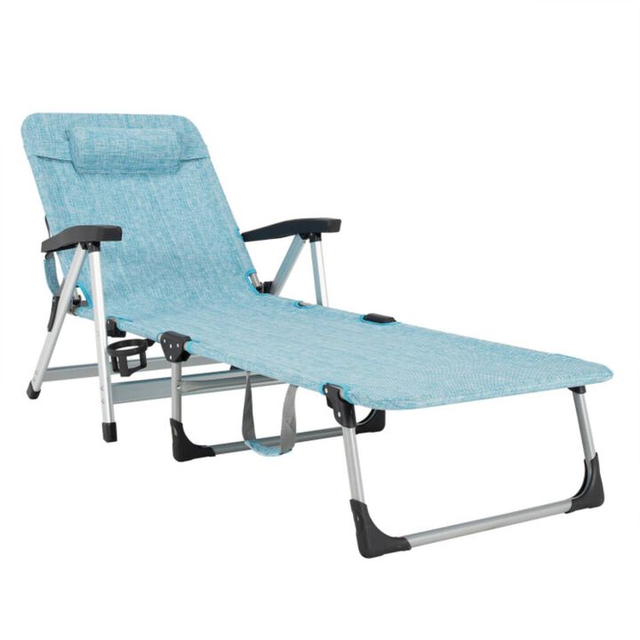 Hivvago Beach Folding Chaise Lounge Recliner with 7 Adjustable Position