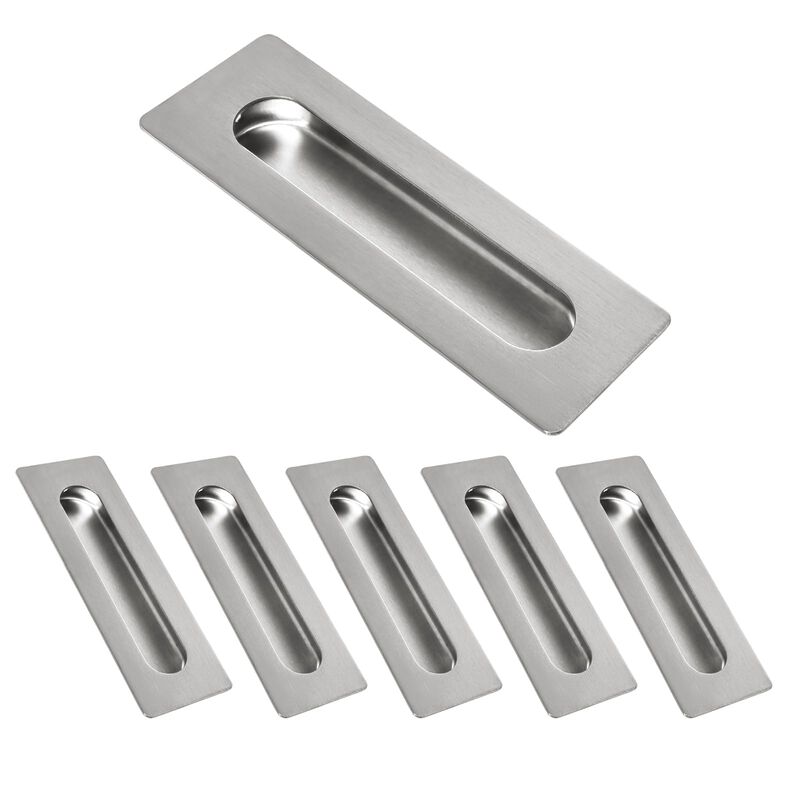 HOMOTEK 6 Pack Flush Pull 7 in Sliding Closet Door Handles Recessed Rectangular Big Handles Bypass Door Handles, Large Size Sati