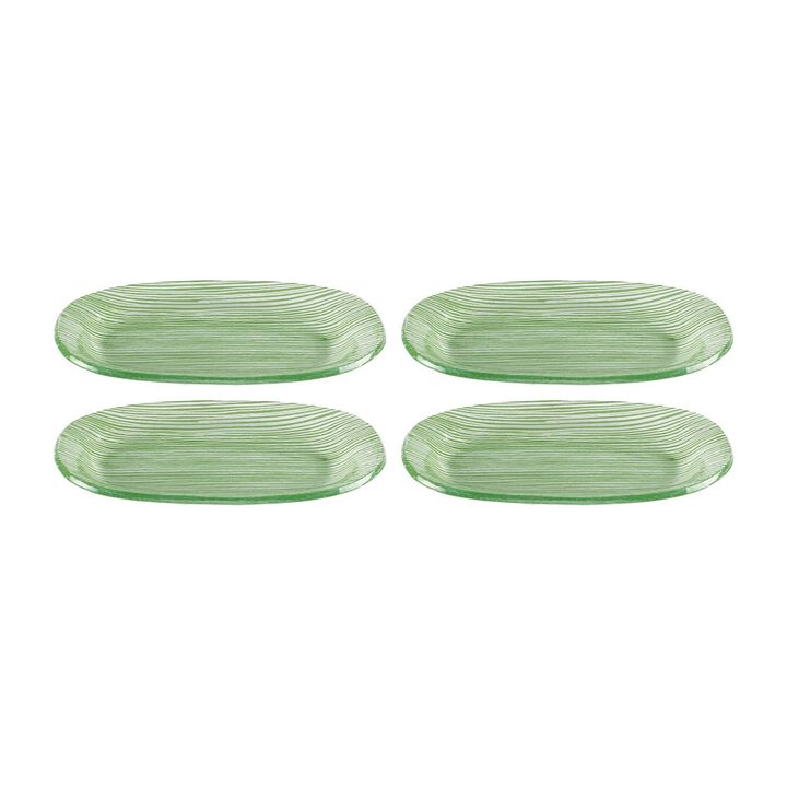 Glass Dinnerware 7.75" x 4.25" x h:0.5" Oval Green Glass Platter (Set of 4)