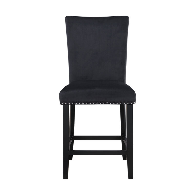 HomeRoots Set of Two 25" Black Wood and Velvet Counter Height Bar Chairs image number 2