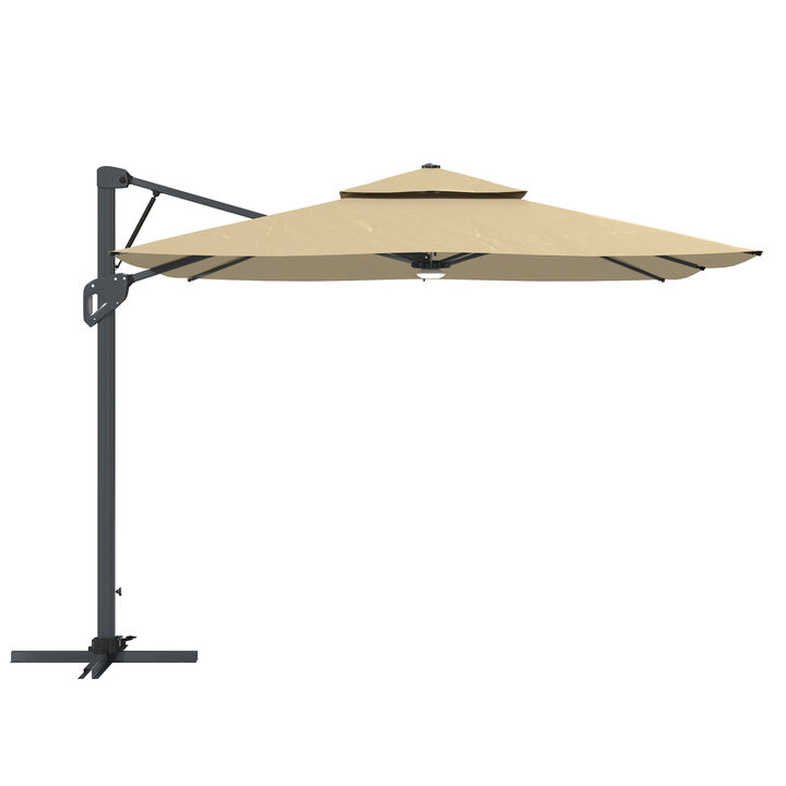 MONDAWE 10ft Square Solar LED Offset Cantilever Outdoor Patio Umbrella with Built-in Bluetooth Speaker