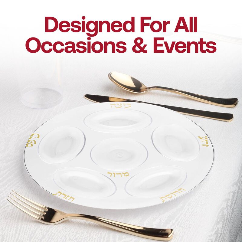 12" Clear with Gold Round Section Tray Plastic Seder Plates (24 Plates) image number 6