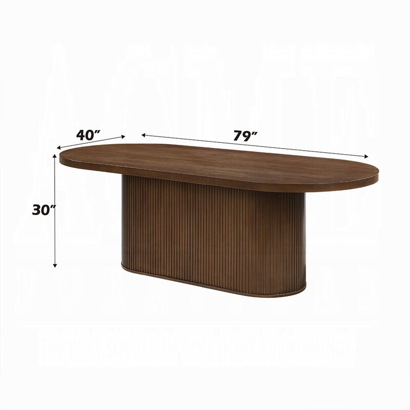 Gamo Oval Dining Table, Vertical Reeded Details, Oak Brown 87 Inch