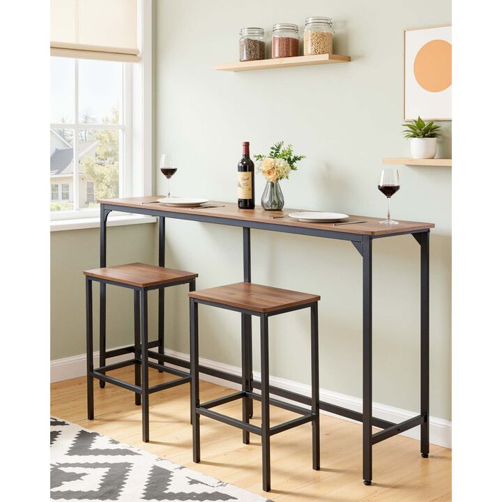 Rectangular 63 Inch Bar Table, Tall Kitchen Dining Table with Rounded Edges, Light Brown Black Finish