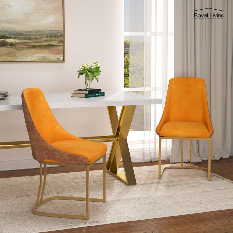 Fabric +PU Modern Dining Side Chair with Metal Legs and Swivel Leveling Feet (Set of 2) for Study, Dining Room, Bedroom, Living Room, Office Area
