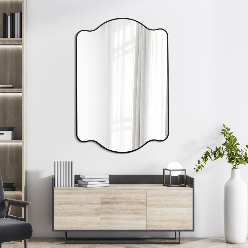 Louisa Medium Scalloped Rectangular Metal Framed Wall Mirror