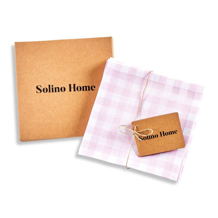 Solino Home 100% Pure Linen Cocktail Napkins - Gingham Check