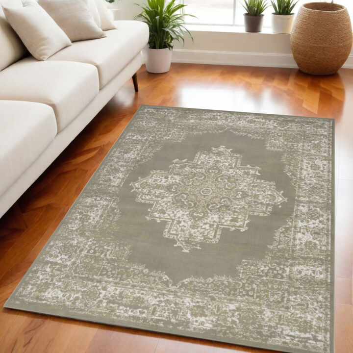 HomeRoots Medallion Power Loom Distressed Area Rug