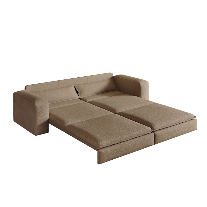 Whisen 93" King Size Sleeper Sofa, 3-Seat Teddy Fabric Convertible Couch with 2 Lumbar Pillows image number 7