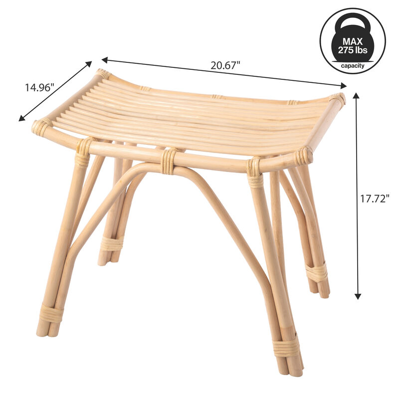 Gabriel Modern Bohemian Handcrafted Rattan/Teak Wood Curved Seat Accent Stool image number 3