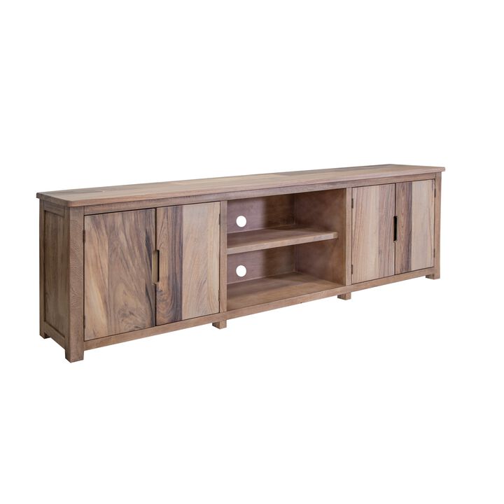 Umey 93 Inch TV Entertainment Console, 3 Shelves, 4 Doors, Brown Wood - Benzara
