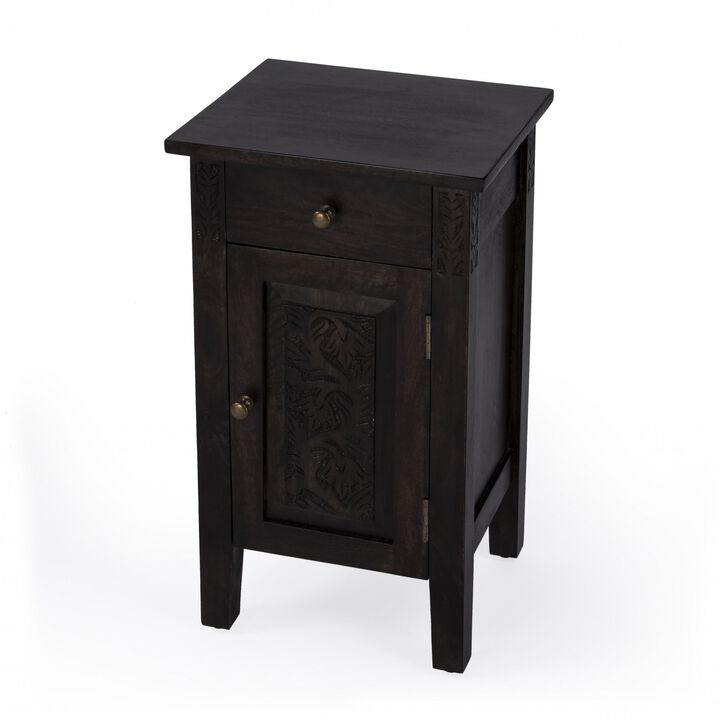 Homezia 24" Natural Brown Solid Wood End Table With Door and Drawer