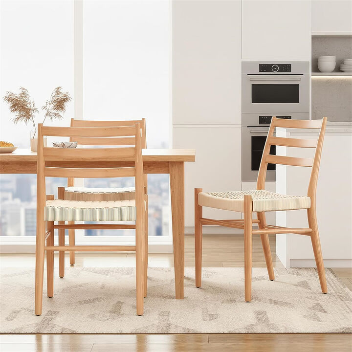 Mid Century Modern Woven Rope Seat Dining Chairs Set of 2