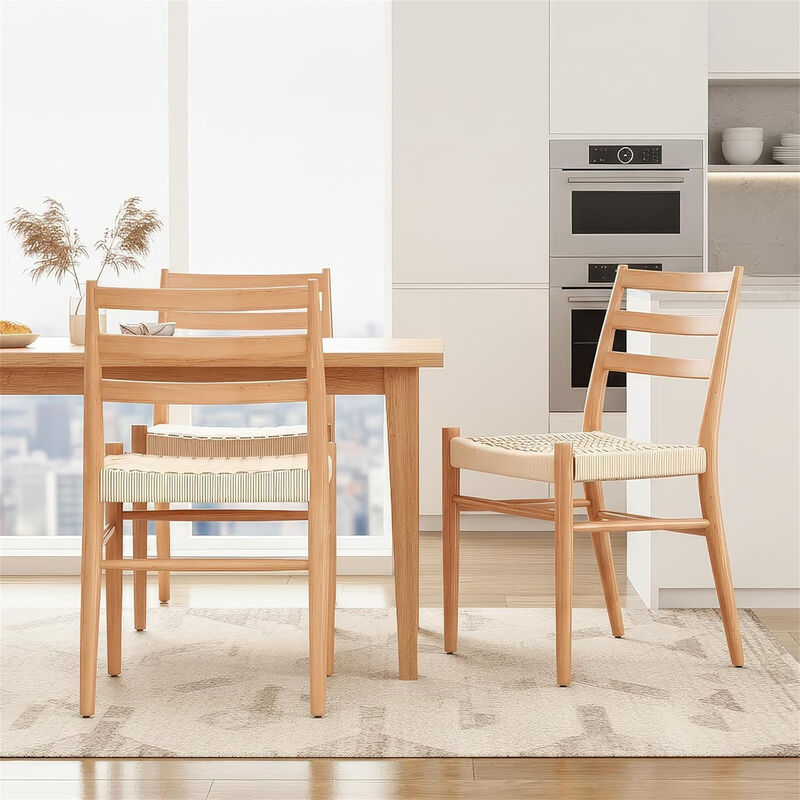 Mid Century Modern Woven Rope Seat Dining Chairs Set of 2 image number 1
