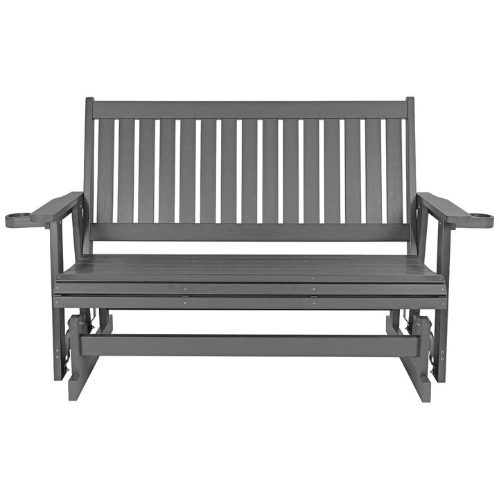 Outdoor HIPS Patio Glider with Cup Holders, All-Weather Resistant, High Backrest and Deep Contoured Seat, Heavy Duty 900 LB for Porch, Garden (3-Seat)