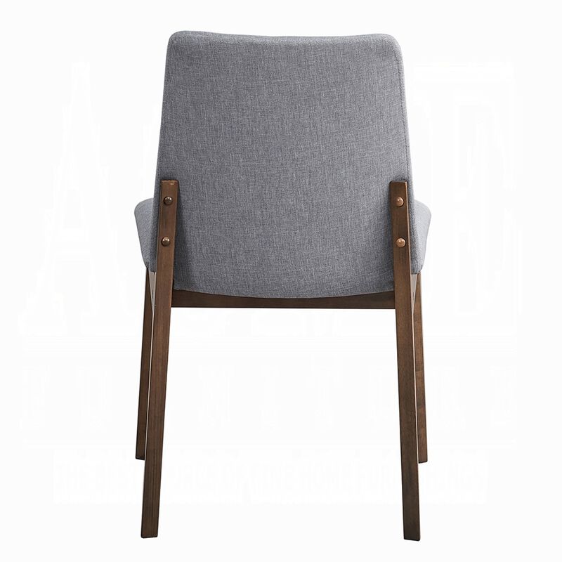 Lumy Side Dining Chair Set of 2, Gray Padded Seat and Back, Brown Wood - Benzara