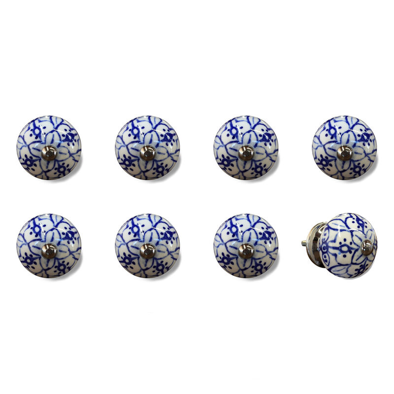 HomeRoots Set of Eight Blue And White Ceramic And Metal Drawer Pull Knobs image number 3