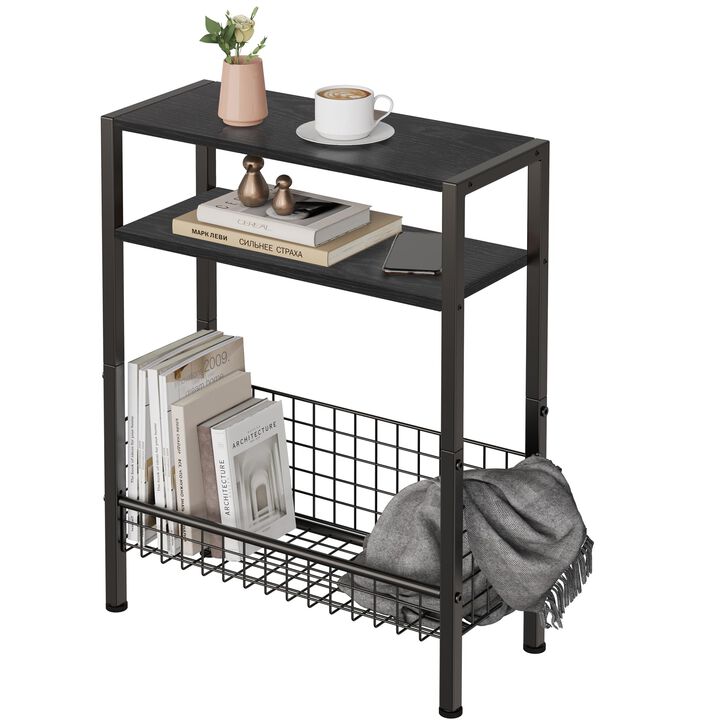 Lifenite DIY Narrow Side Table, 3 Tier End Table with Various Storage Basket, Slim Sofa Side Table for Small Spaces, Skinny Nigh