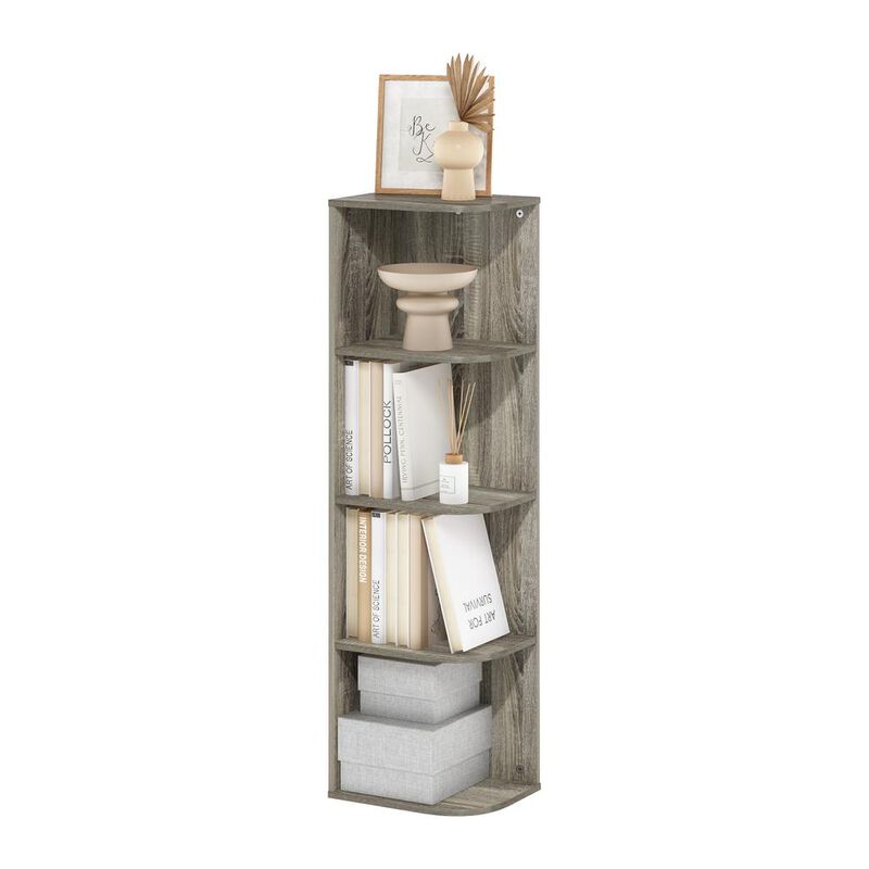 Furinno Pasir 4-Tier Corner Open Shelf Bookcase, French Oak