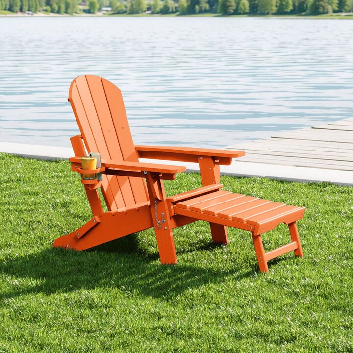 WestinTrends Folding Adjustable Adirondack Chair with Retractable Ottoman and Cup Holder