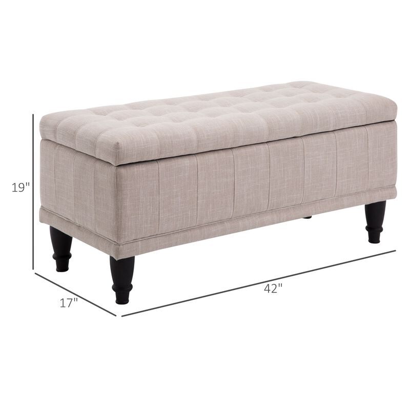 Versatile Beige Chest: 42" Tufted Linen Ottoman Bench with Soft Close Lid