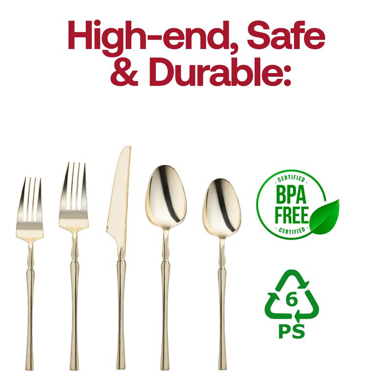 Shiny Gold Moderno Plastic Cutlery Set (40 Sets) image number 4